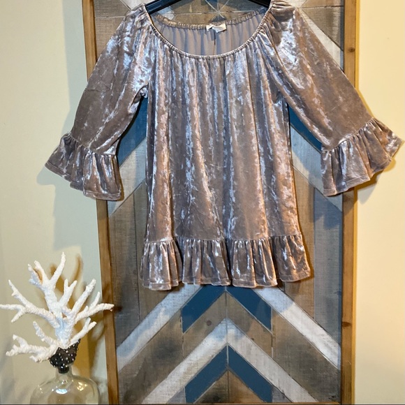 Metallic Silver Velvet-Crush w/ Bell Sleeves Sz XS - Picture 2 of 8
